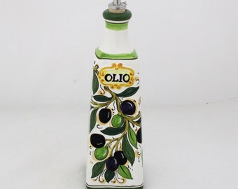 Italian Ceramic Oil Bottle with a Tuscan pattern "Olive" Handpainted in Florence Cruet made in Italy