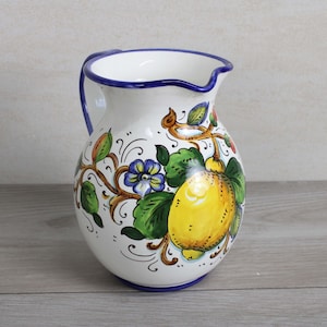 Italian Ceramic Pitcher Lemons and Flowers pattern wine and water Jug