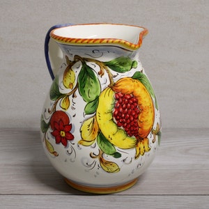 Italian ceramic Pitcher wine, water, juice jar Pomegranate and flower pattern