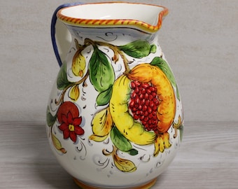 Italian ceramic Pitcher wine, water, juice jar Pomegranate and flower pattern