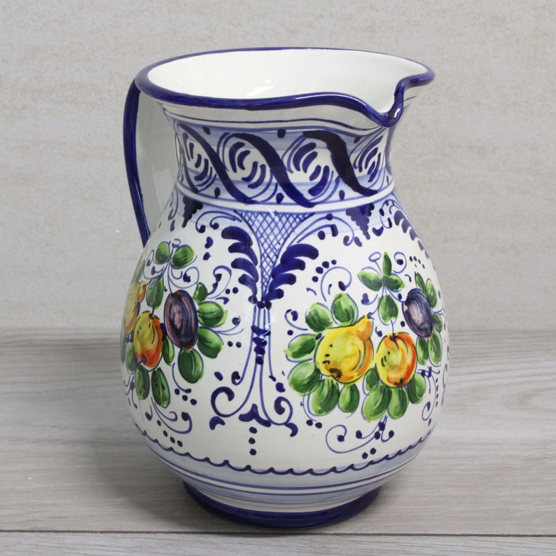 Italian ceramic Pitcher Florentine Fruttina pattern, Ceramic jug Hand Made and Painted in Italy image 6