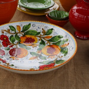 Handmade Italian Ceramic Serving Bowl Centerpiece for Table – Pomegranate and Flowers Pattern, Tuscan Pottery, Made in Italy image 5