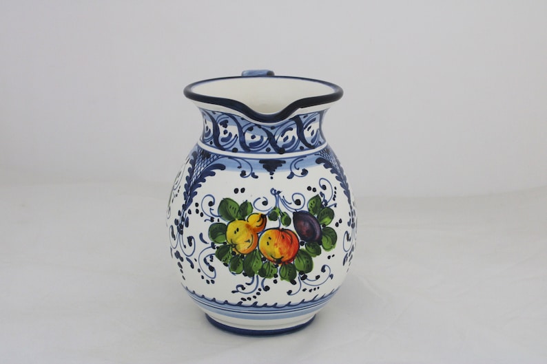 Italian ceramic Pitcher Florentine Fruttina pattern, Ceramic jug Hand Made and Painted in Italy image 1