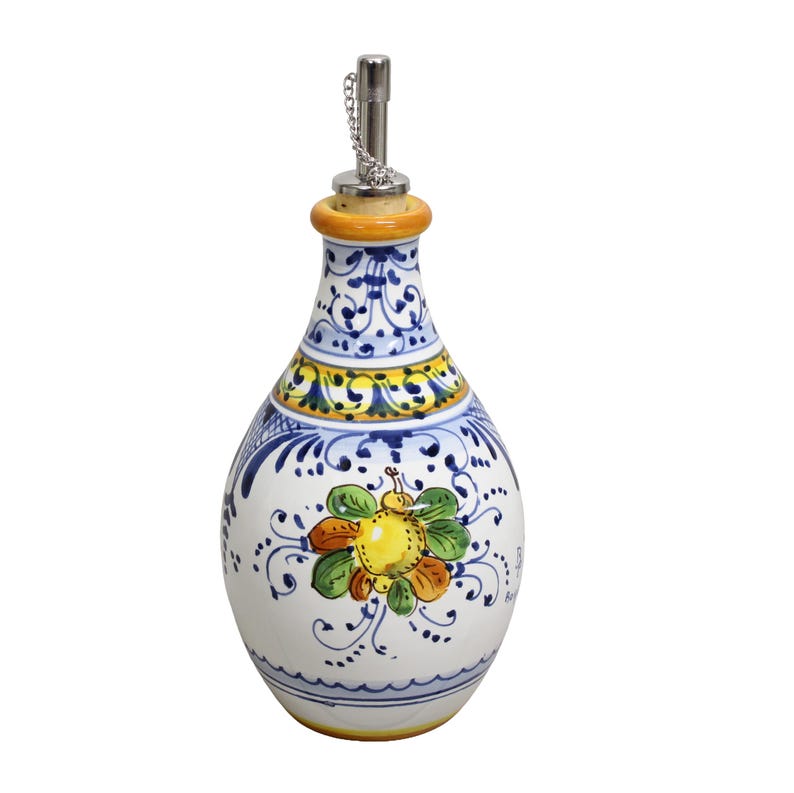 Handmade Ceramic Olive Oil Bottle - Tuscan Little Lemons pattern - Tuscan Italian Pottery - Kitchen Decor - Unique Cruet, Made in Italy image 3