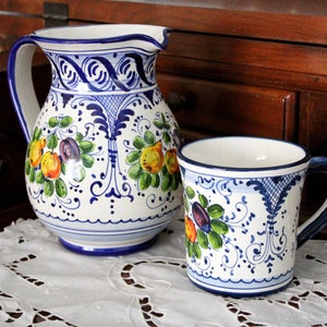 Italian ceramic Pitcher Florentine Fruttina pattern, Ceramic jug Hand Made and Painted in Italy image 5