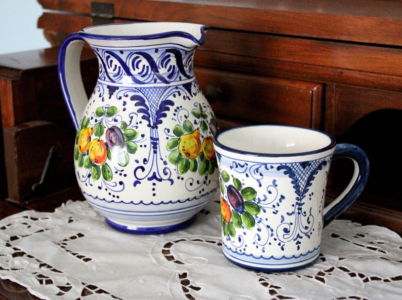 Italian ceramic Pitcher Florentine Fruttina pattern, Ceramic jug Hand Made and Painted in Italy image 5