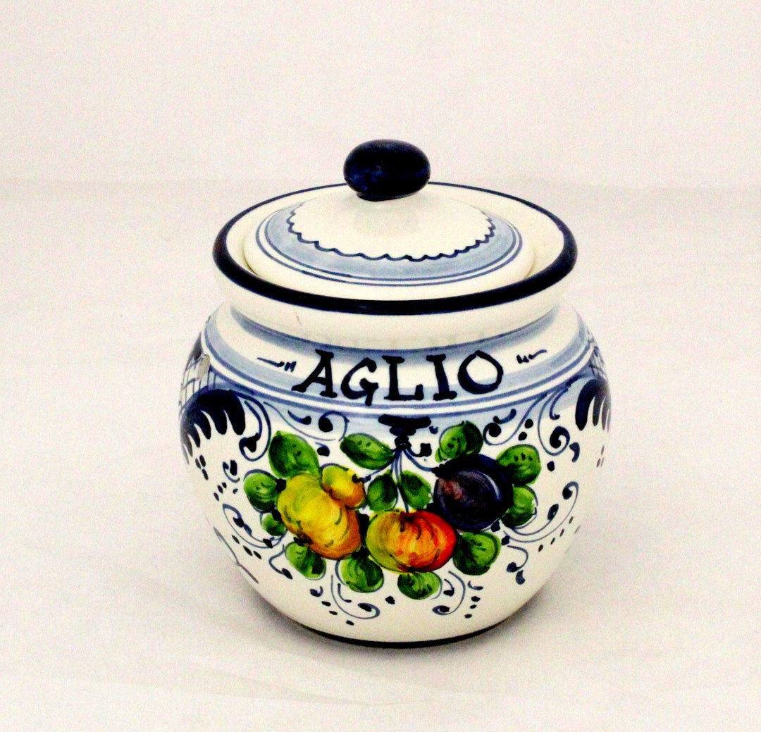 Italian Ceramic Garlic Jar Tuscan fruttina Blue Etsy UK