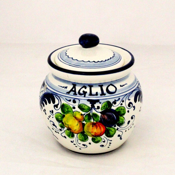 Pot à ail en céramique italienne toscane « Fruttina » motif bleu Poterie toscane « support » Made in Italy