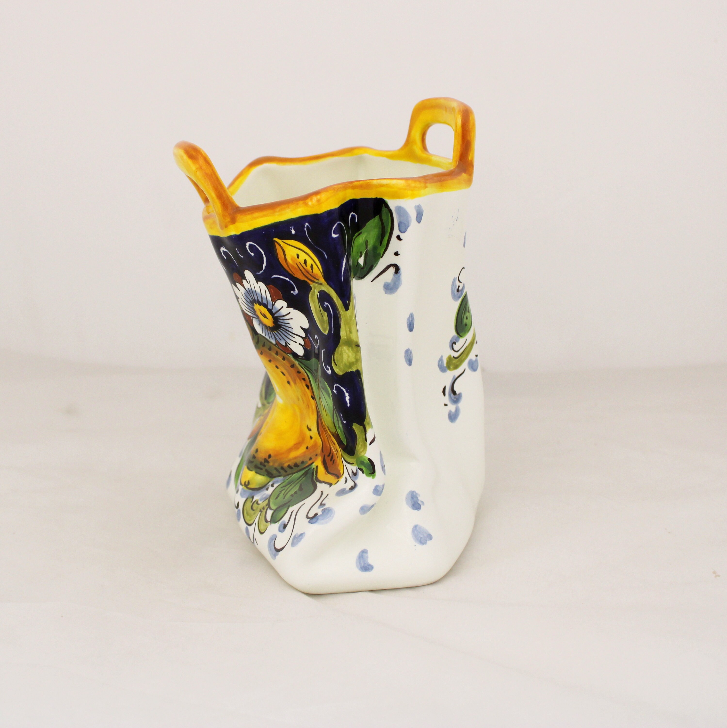 グランド牧場 セレクトセール Italian Lemon Bag-handpainted-tuscan Holder Utensil Ceramic 彫刻・オブジェ