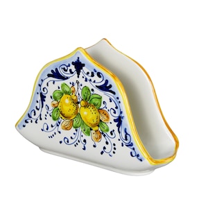 Italian Ceramic Napkin Holder Little Lemons Pattern, Hand Painted Tuscan Table Decor, Made in Italy