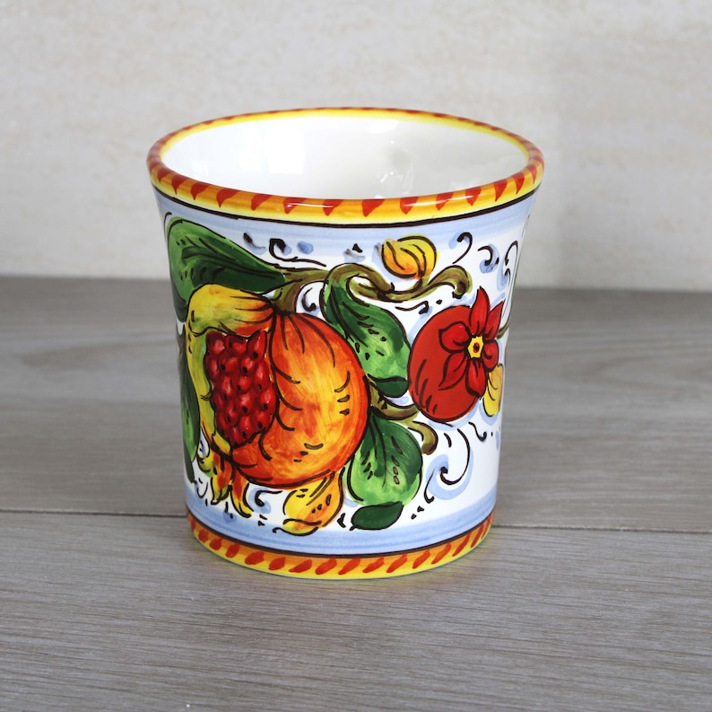 Italian Ceramic Mug Pomegranate and Flowers pattern, tuscan collection, Glass, Cup image 2