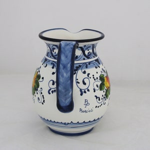 Italian ceramic Pitcher Florentine Fruttina pattern, Ceramic jug Hand Made and Painted in Italy image 3