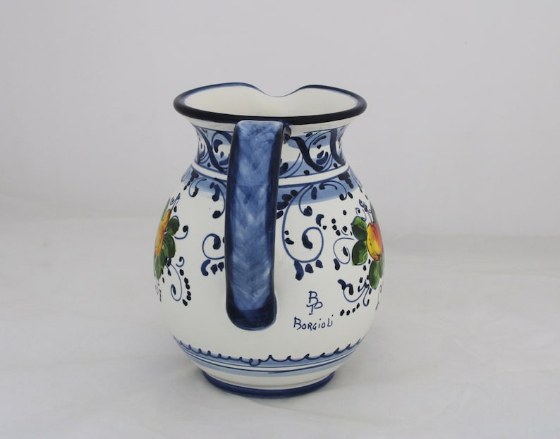 Italian ceramic Pitcher Florentine Fruttina pattern, Ceramic jug Hand Made and Painted in Italy image 3