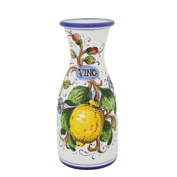 Jarra de cerámica italiana hecha a mano – Limón y flores – Jarra de vino toscana pintada a mano
