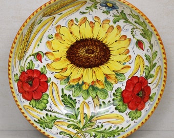 Italian ceramic SERVING BOWL- Centerpiece "Sunflowers and Poppies" Tuscan decoration Made in Italy