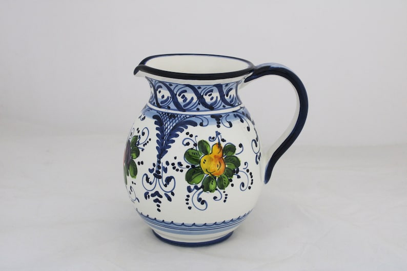 Italian ceramic Pitcher Florentine Fruttina pattern, Ceramic jug Hand Made and Painted in Italy image 2