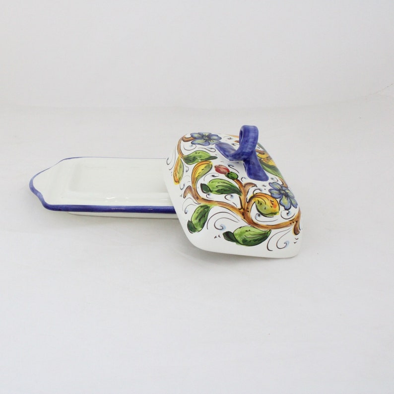 ITALIAN ceramic BUTTER DISH Lemon on white Handpainted in Florence image 3