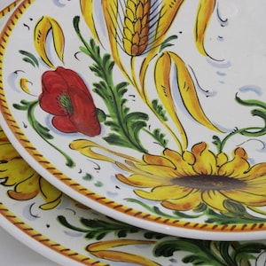 Italian ceramic TABLE SET (1 salad plate, 1 dinner plate, 1 pasta bowl) Hand painted italy Sunflowers poppies and weath pattern DISHES