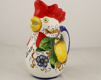 Italian ceramic Rooster pitcher Lemon and Flower decoration Tuscan Collection Handmade rooster pitcher