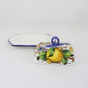 ITALIAN ceramic BUTTER DISH Lemon on white Handpainted in Florence image 2