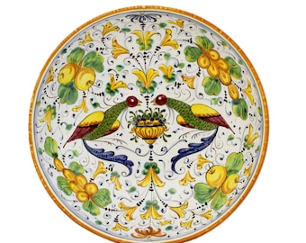 Italian Ceramic Serving Bowl- Centerpiece - Birds of paradise Tuscan pattern Italian Pottery