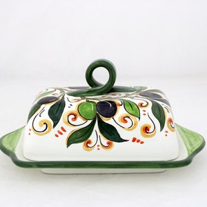 Italian ceramic BUTTER DISH Tuscan pattern Olive Handmade in Florence butter dish Italian pottery