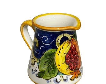 Handmade Ceramic Milk Pitcher, Pomegranate & Lemon, Tuscan Pottery, Made in Italy