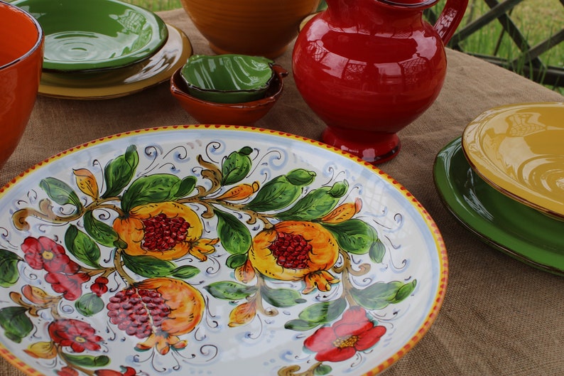 Handmade Italian Ceramic Serving Bowl Centerpiece for Table – Pomegranate and Flowers Pattern, Tuscan Pottery, Made in Italy image 6