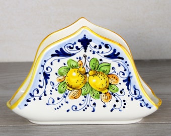 Italian Ceramic Napkin Holder Handpainted "Little lemons" pattern Napkin Holder Made in Italy