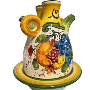 Handmade Ceramic Oil and Vinegar Set, Tuscan Pottery, Made in Italy