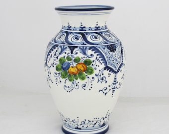 Italian Ceramic VASE Florentine Fruttina pattern Home decoration blue colour