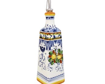 Handmade Ceramic Olive Oil Bottle - Little Lemons pattern - Tuscan Italian Pottery - Kitchen Decor - Unique Cruet, Made in Italy