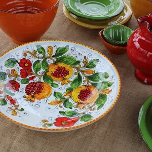 Handmade Italian Ceramic Serving Bowl Centerpiece for Table – Pomegranate and Flowers Pattern, Tuscan Pottery, Made in Italy image 4