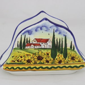 Italian Ceramic Napkin Holder-Handpainted Tuscan Sunflower pattern-Summer on the Italian  table- portatovaglioli