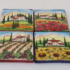 Italian Ceramic wall Tiles handpainted 4 Tuscan Views