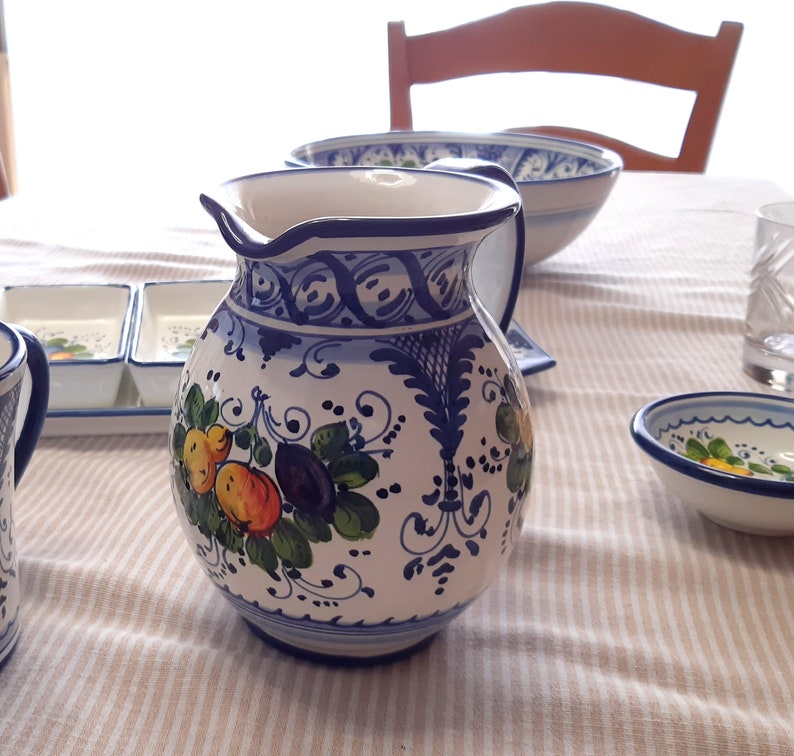 Italian ceramic Pitcher Florentine Fruttina pattern, Ceramic jug Hand Made and Painted in Italy image 4