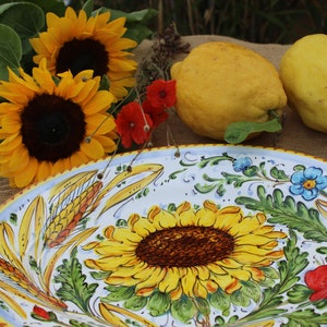 Italian Ceramic Oval Serving Tray and Wall Plate Sunflowers, poppies and wheat, Scent of Tuscany Italian Pottery Handpainted