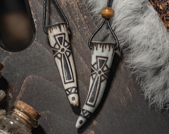 Celtic Cross Antler Pendant, Hand-Burned Bone Necklace