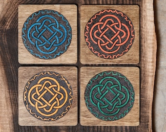Woodburned Celtic Coasters, Set of 4 | Pyrography Art
