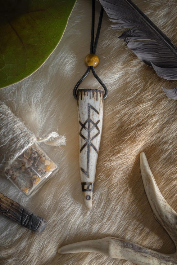 Custom Rune Antler Pendant | Hand-Burned Pyrography Necklace | Norse Viking Amulet