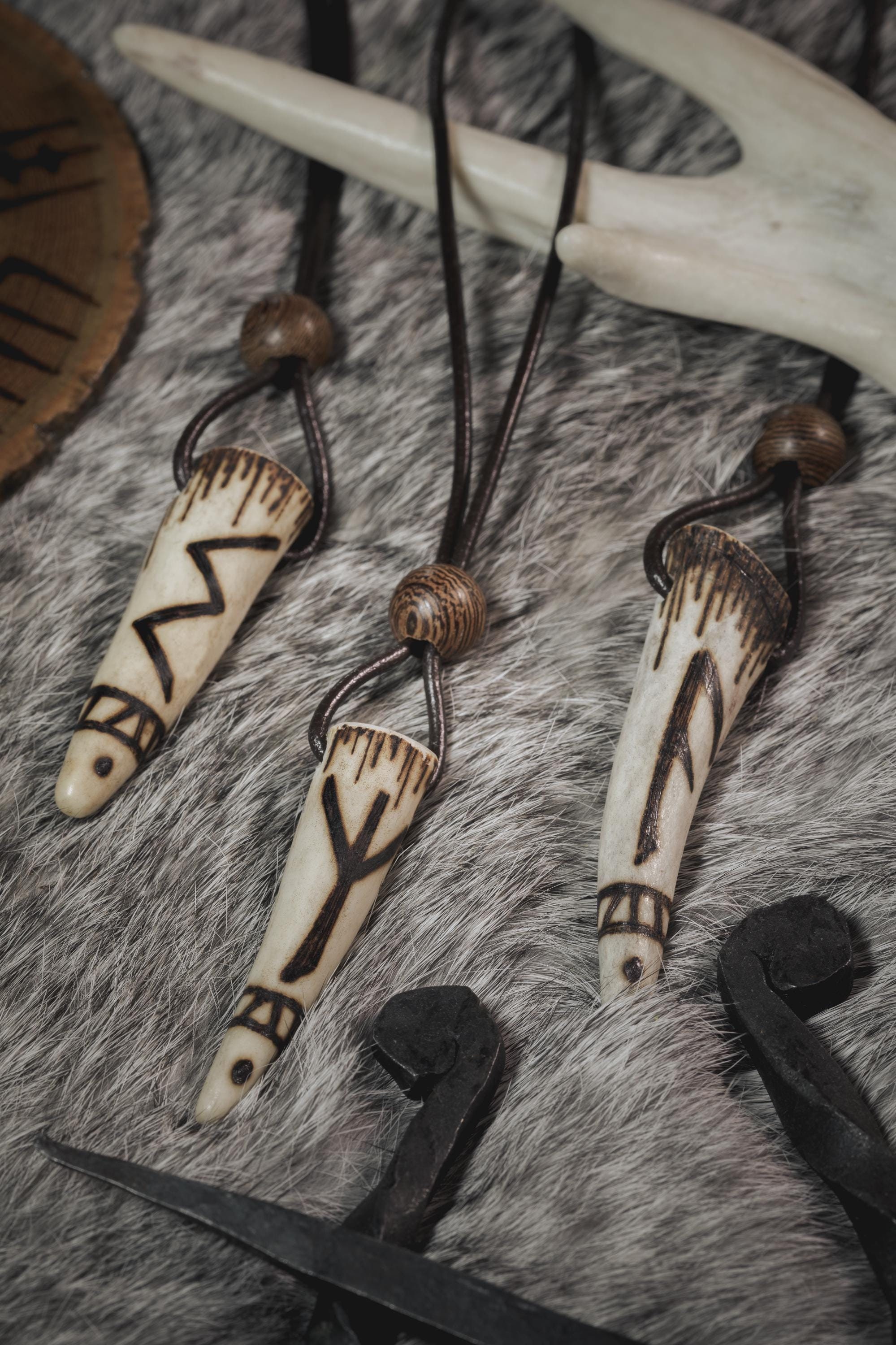 Handmade Rune Pendant | Antler Necklace | Norse Pagan Jewelry | Elder Futhark Amulet