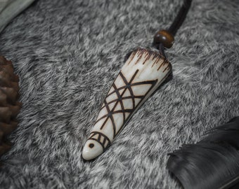 Viking Bindrune Antler Pendant, Web of Wyrd Norse Rune Necklace