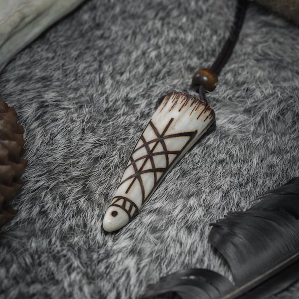 Web of Wyrd Rune Antler Pendant, Viking Bindrune