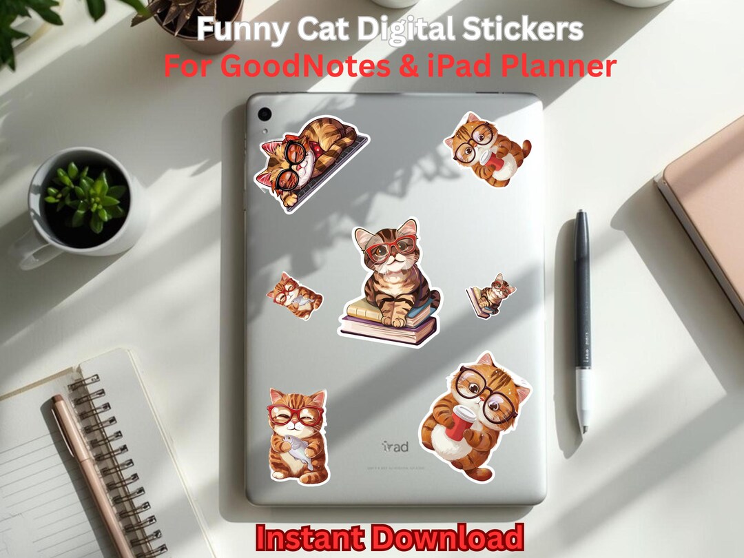 Funny Tabby Cat Digital Stickers for Goodnotes & iPad Planner | Cute ...