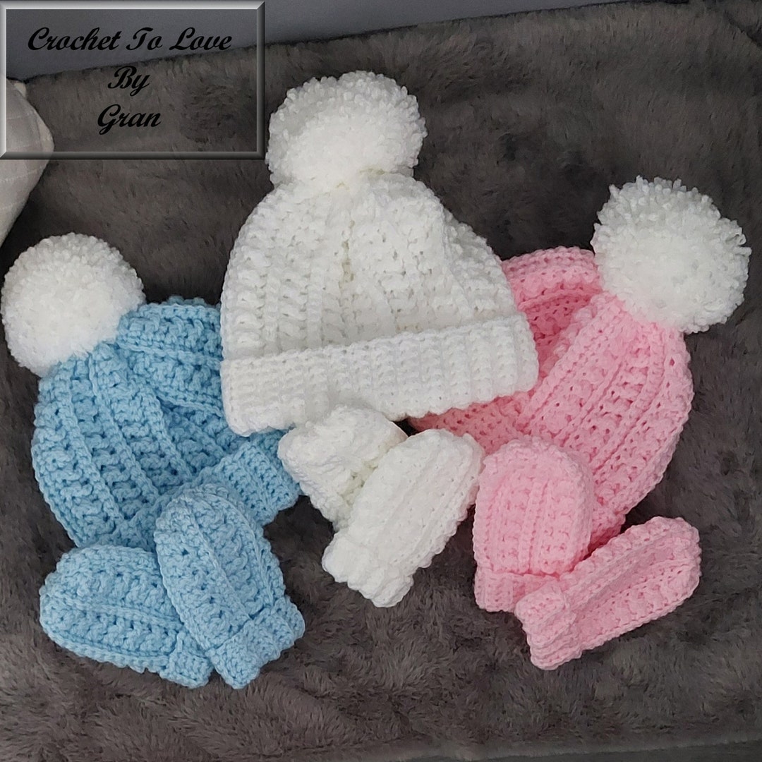 Crochet Baby Hat Handmade Crochet Baby Hat & Mitten Set 03 Etsy UK