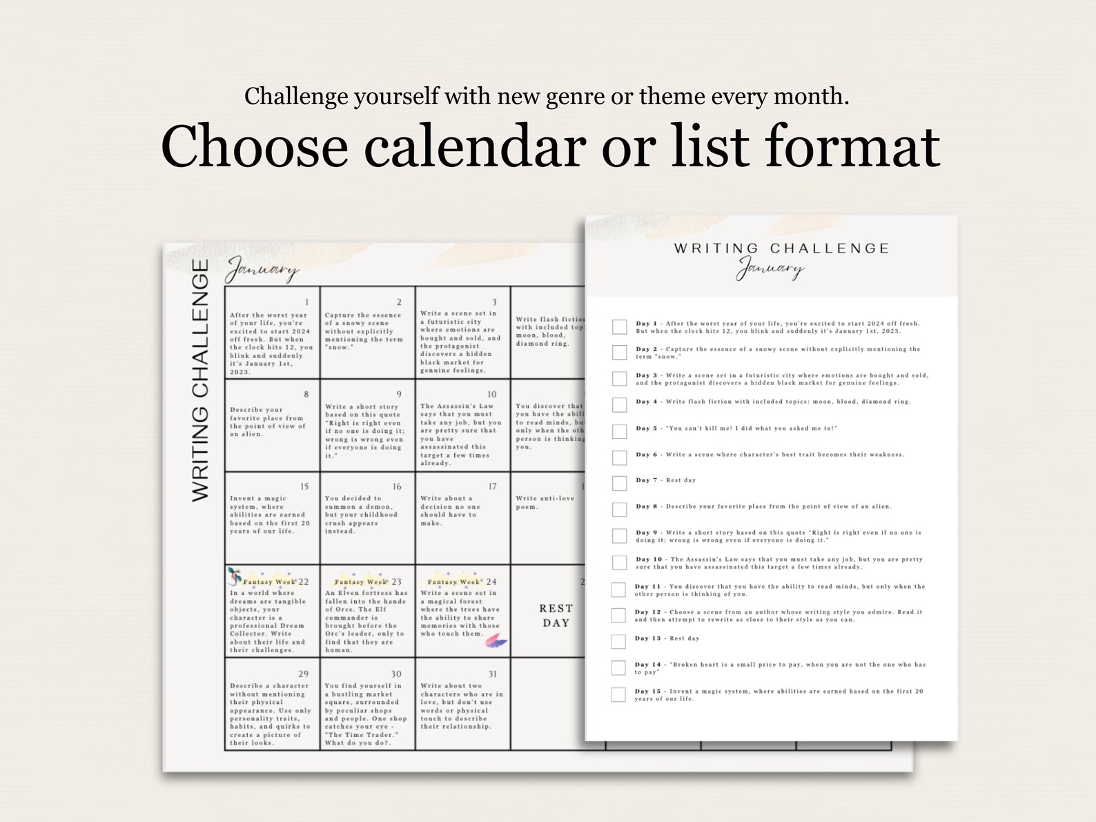 Writer Challenges Writing Challenges Fiction Writing Prompts for Writers Printable Year ...