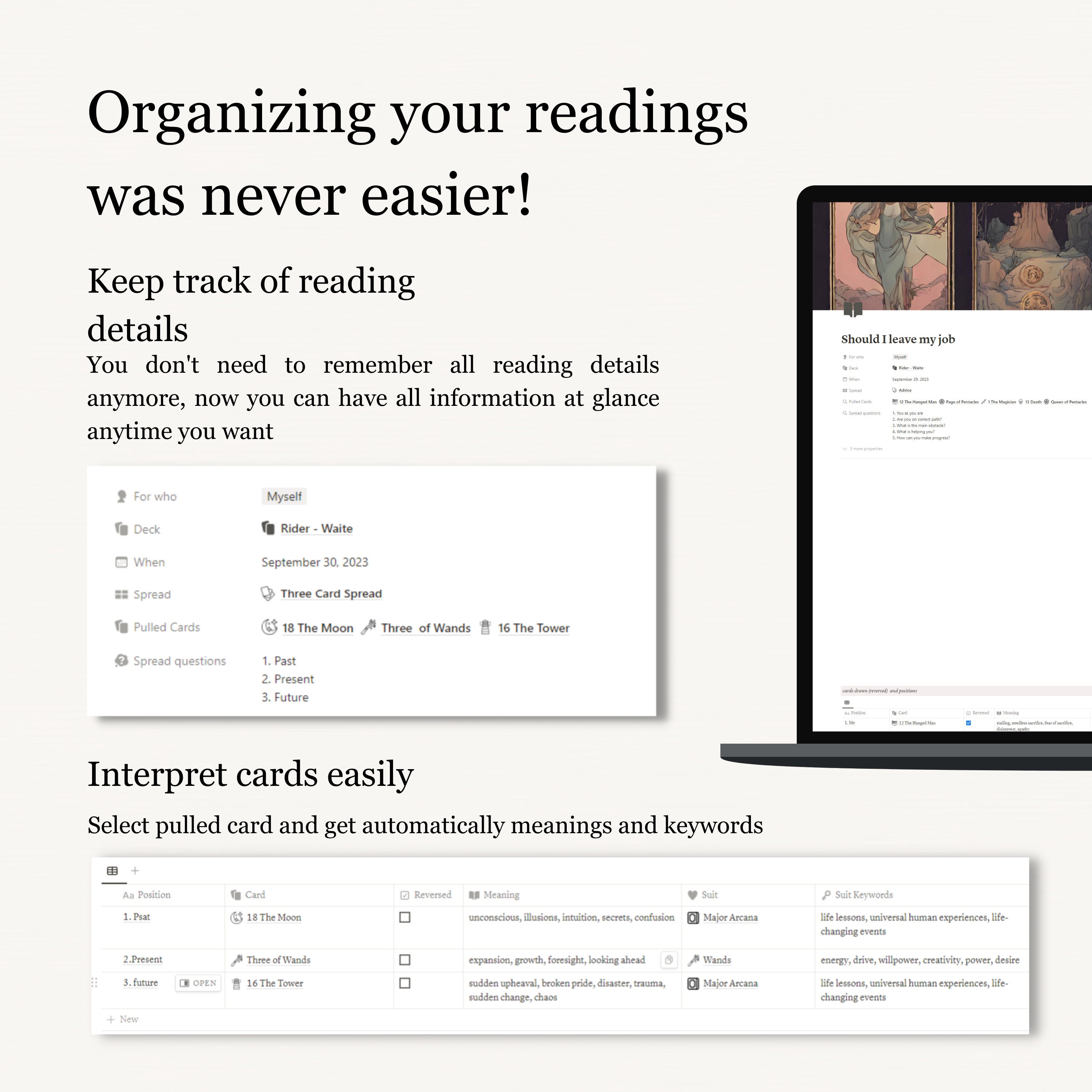 Tarot Notion Template Journal Tarot Cards Database Witchy Planner Tarot