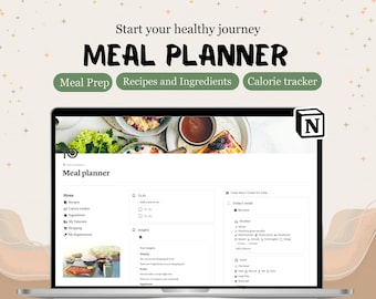 Meal Planner Notion Template Recipe Book Digital Shopping List Digital Food Diary Meal Prep Planner Supplements and Calorie Tracker
