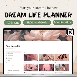 Modello di nozione di vita da sogno Planner di manifestazione Planner digitale di produttività Diario di miglioramento personale Mindfulness Tracker di obiettivi e abitudini