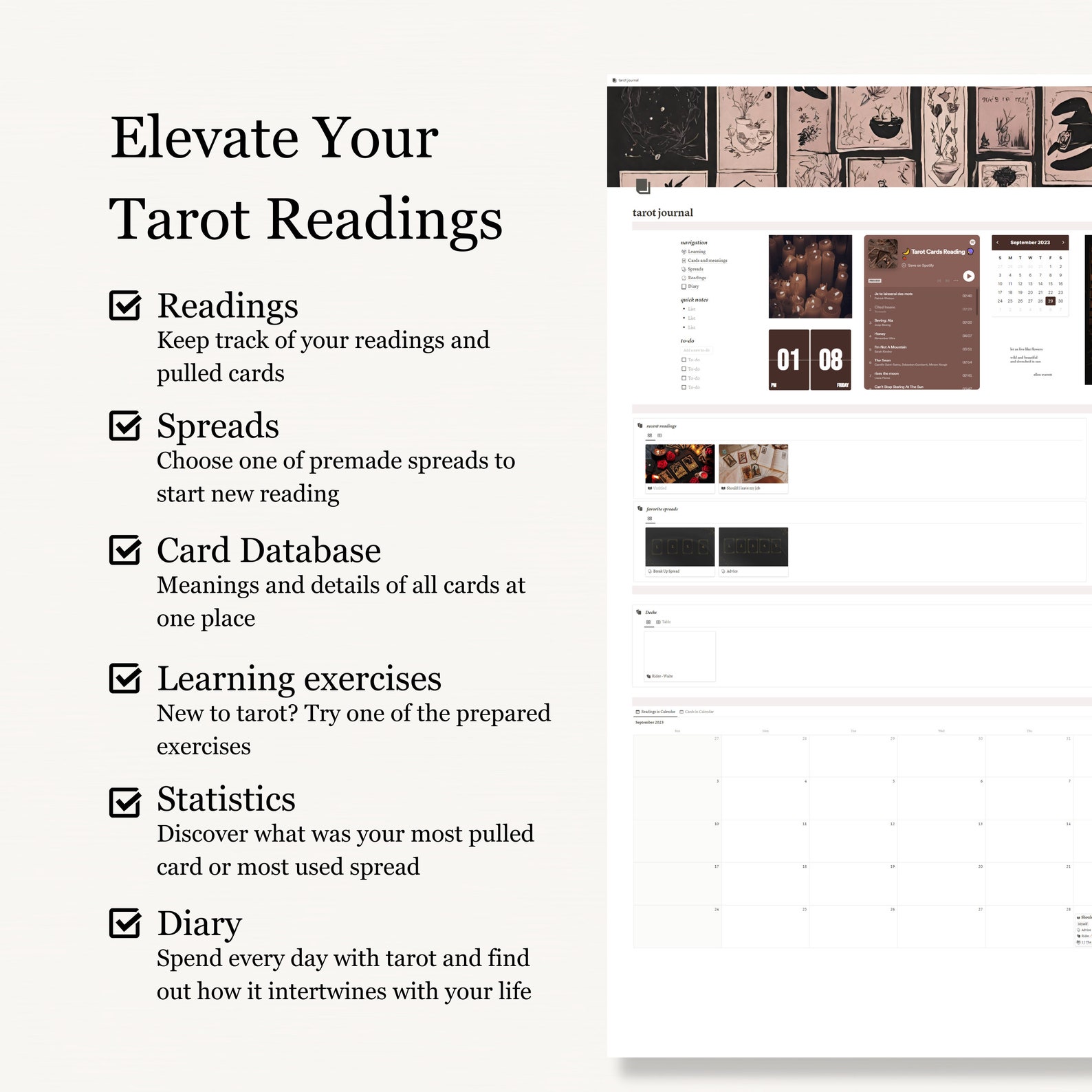 Tarot Notion Template Journal Tarot Cards Database Witchy Planner Tarot